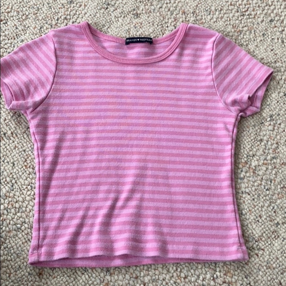 Brandy Melville bubblegum pink striped ashlyn top